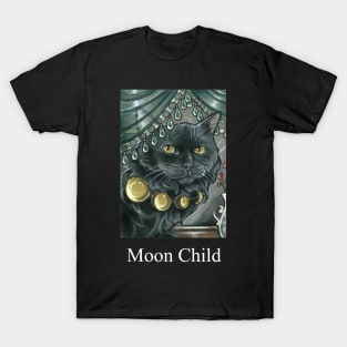 Black Cat - Moon Phases Necklace - Moon Child -White Lettering T-Shirt